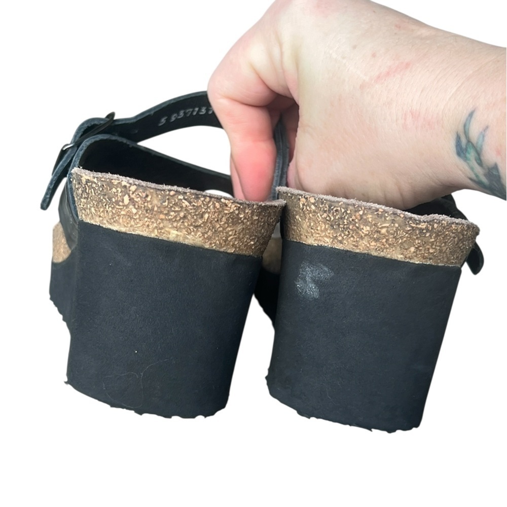Mephisto Tyfanie silver leather cork foot bed wedge sandals - Picture 7 of 11